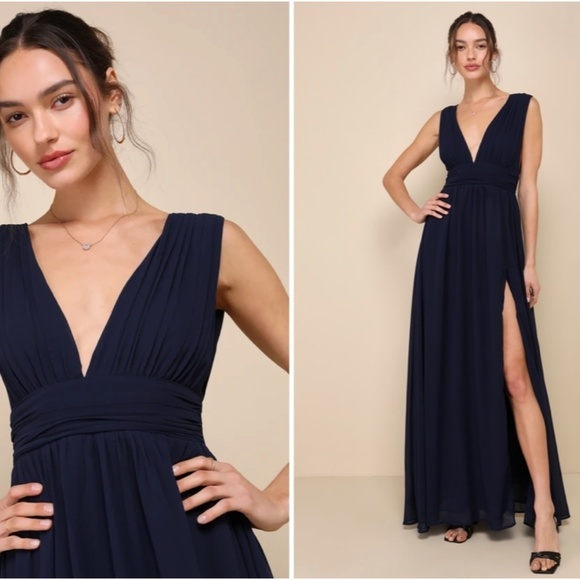 LULUS Prom Wedding Bridesmaid Flowy Romantic Heavenly Hues Navy Maxi Dress - Picture 3 of 3